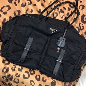 Prada Black Nylon Handbag with keys and lock